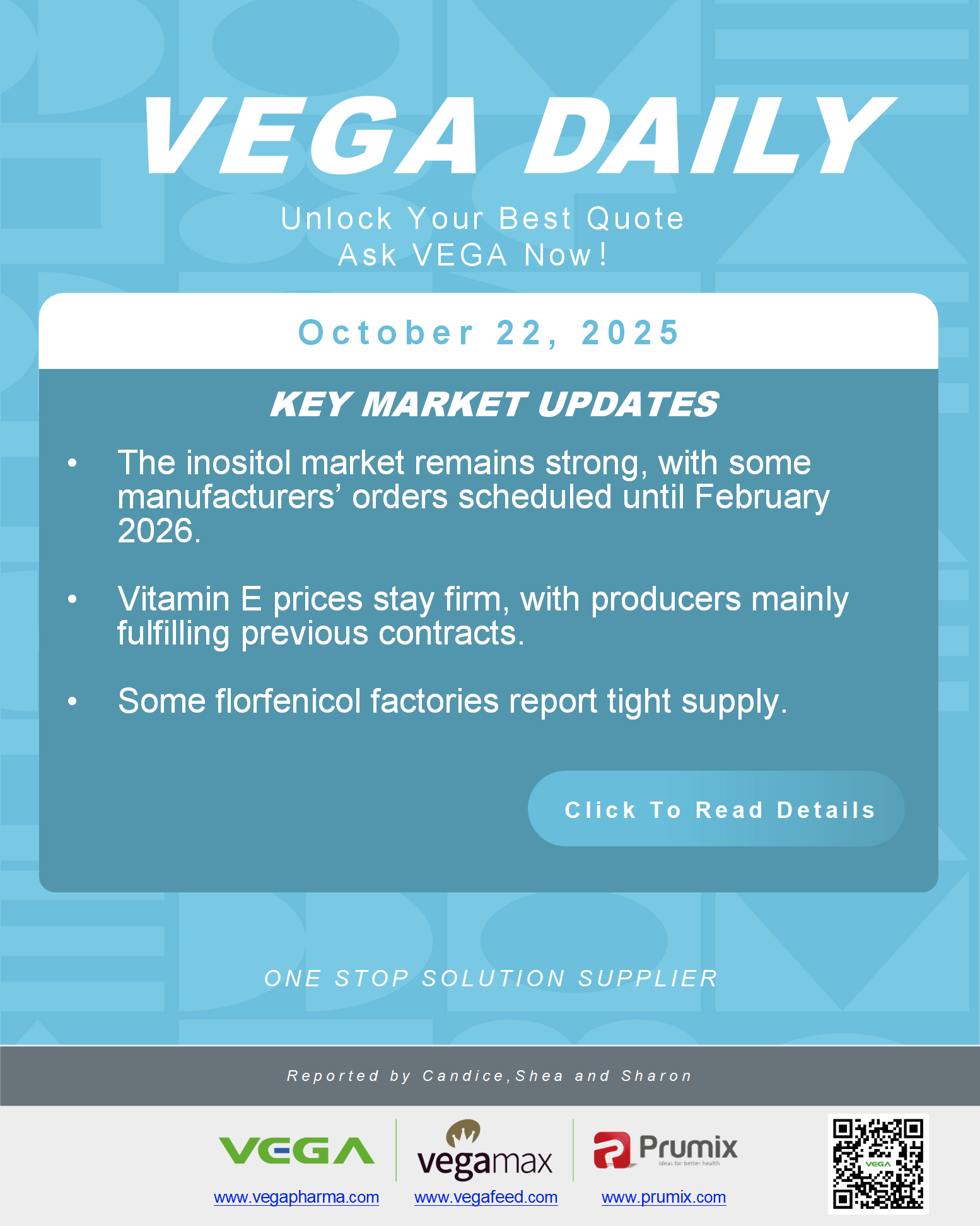 VEGA Daily Dated on October 22nd 2025 Vitamin Amino Acid APl Food Additives.png VEGA Daily Dated on October 22nd 2025 Vitamin Amino Acid APl Food Additives.png